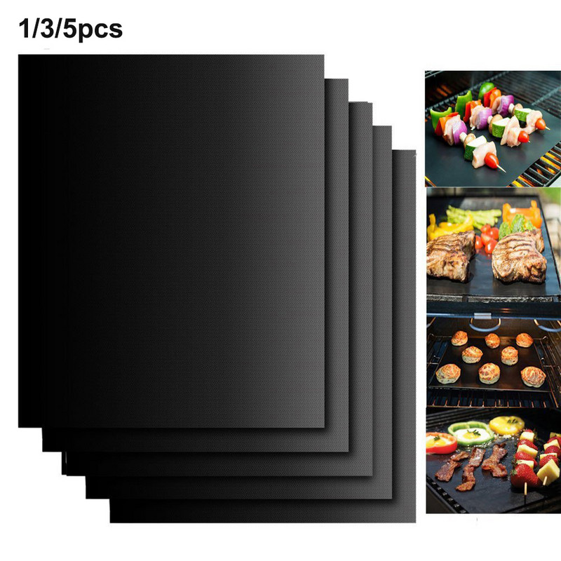 1/3/5 vnt BBQ grilio kilimėlis lauko kepsninė, nepridegantis padėklas Daugkartinė kepimo lėkštė vakarėliui PTFE grilio kilimėlio priedai