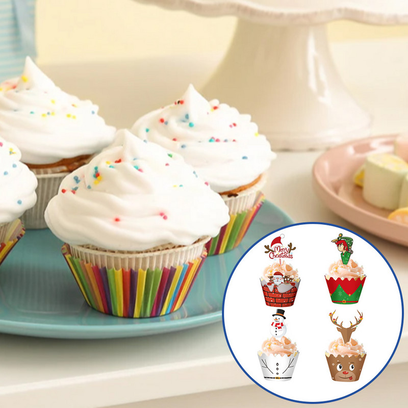 24gab Ziemassvētku papīra kūku iesaiņojums Ziemassvētku Jaungada dzimšanas dienas ballītes kūku dekorācijas rīki Ziemassvētku vecīša kūku pildītājs