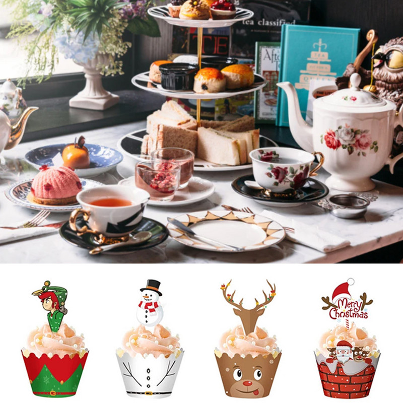 24gab Ziemassvētku papīra kūku iesaiņojums Ziemassvētku Jaungada dzimšanas dienas ballītes kūku dekorācijas rīki Ziemassvētku vecīša kūku pildītājs