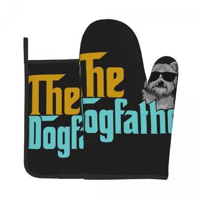 Vintage Yorkie suns tēvs virtuves cimds dzīvnieks karstumizturīgs karstā cepeškrāsns bļoda dūraiņa katla turētājs BBQ maizes dūraiņu komplekts