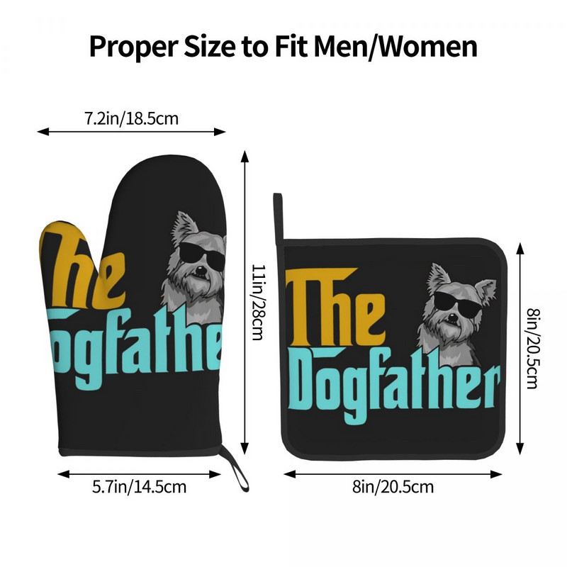 Vintage Yorkie suns tēvs virtuves cimds dzīvnieks karstumizturīgs karstā cepeškrāsns bļoda dūraiņa katla turētājs BBQ maizes dūraiņu komplekts