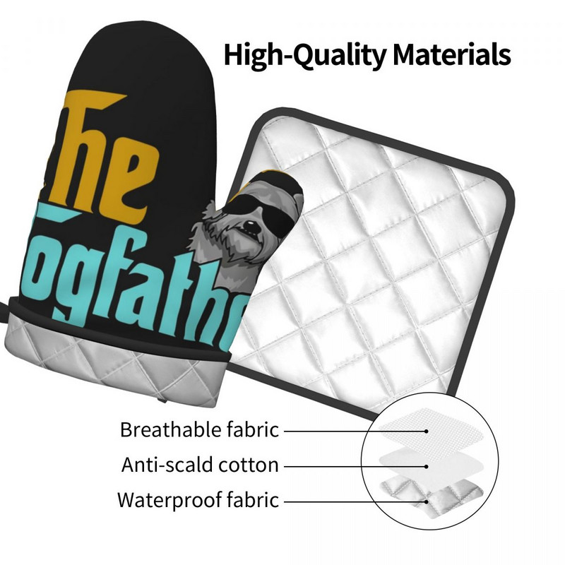 Vintage Yorkie suns tēvs virtuves cimds dzīvnieks karstumizturīgs karstā cepeškrāsns bļoda dūraiņa katla turētājs BBQ maizes dūraiņu komplekts