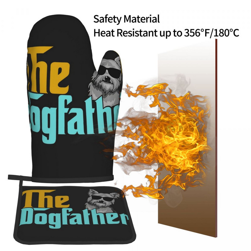 Vintage Yorkie suns tēvs virtuves cimds dzīvnieks karstumizturīgs karstā cepeškrāsns bļoda dūraiņa katla turētājs BBQ maizes dūraiņu komplekts