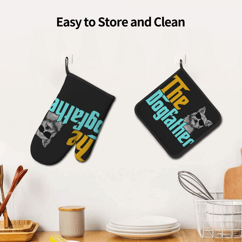 Vintage Yorkie suns tēvs virtuves cimds dzīvnieks karstumizturīgs karstā cepeškrāsns bļoda dūraiņa katla turētājs BBQ maizes dūraiņu komplekts