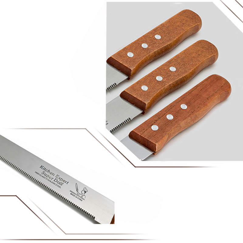 8 collu nerūsējošā tērauda maizes nazis zobains nazis koka rokturis augļu nazis maizes grauzdiņš griezējs kūkas nazis lāpstiņa cepšanas rīki