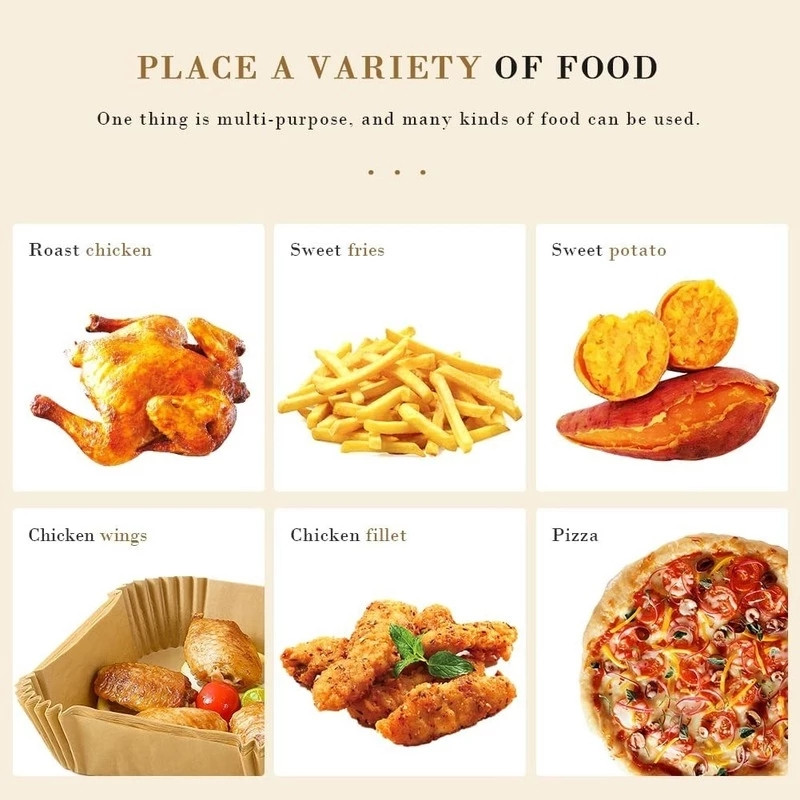 Gaisa cepeškrāsns speciālais papīrs augstas temperatūras eļļu absorbējošs papīrs pārtikas paliktnis Papīrs cepšanai vienreiz lietojams mājas cepeškrāsns gaisa fritēra paliktnis