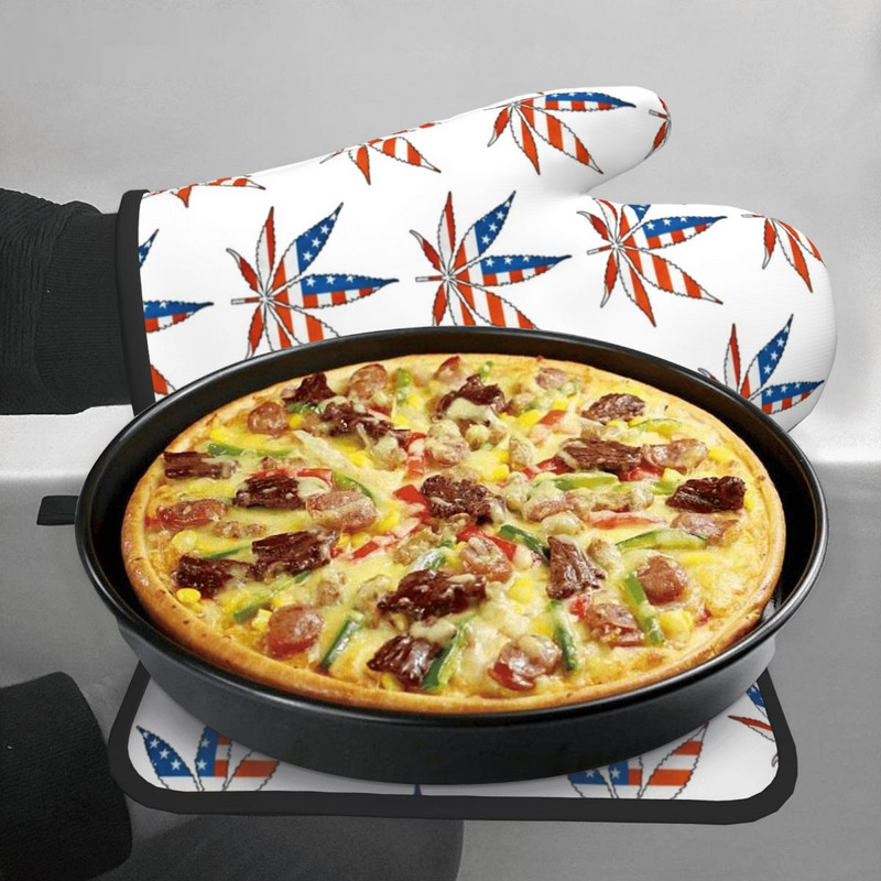 Amerikas karoga virtuves cimdu lapu izolācija, karstā cepeškrāsns bļoda, dūraiņa pods, turētājs bārbekjū dūraiņu komplekts