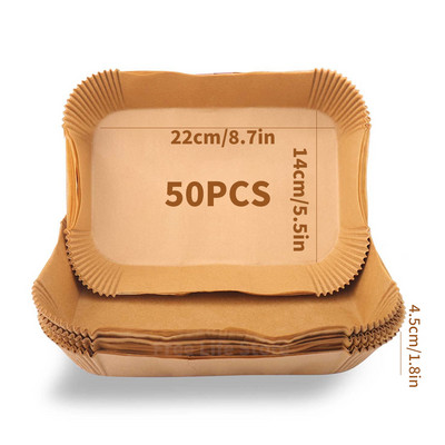 50 vnt. oro gruzdintuvės popierius vienkartinis Airfryer kepimo popieriaus įdėklas Nelipnus, aliejui atsparus orkaitės kepimo kilimėlis BBQ lėkštės virtuvės priedai