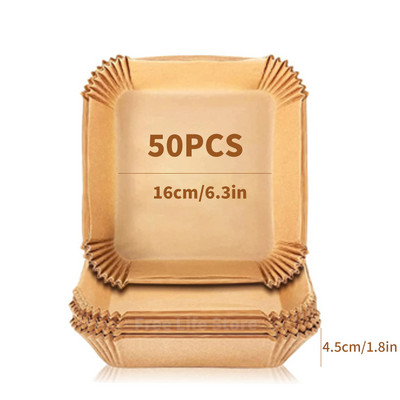 50 vnt. oro gruzdintuvės popierius vienkartinis Airfryer kepimo popieriaus įdėklas Nelipnus, aliejui atsparus orkaitės kepimo kilimėlis BBQ lėkštės virtuvės priedai