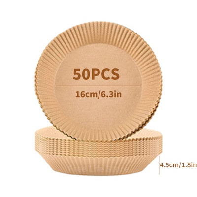 50 vnt. oro gruzdintuvės popierius vienkartinis Airfryer kepimo popieriaus įdėklas Nelipnus, aliejui atsparus orkaitės kepimo kilimėlis BBQ lėkštės virtuvės priedai