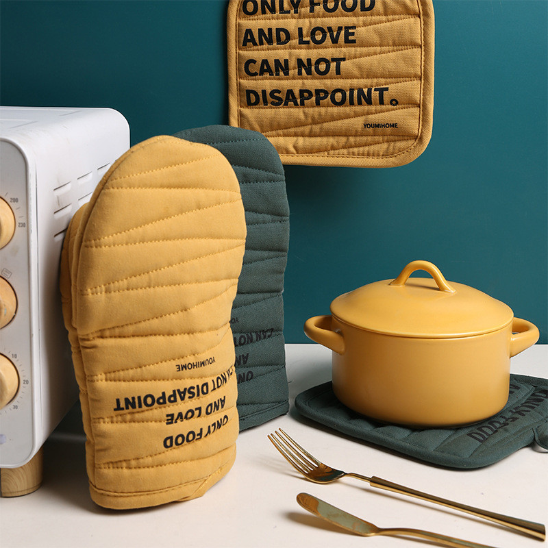 1 gab. Sabiezināti mikroviļņu cepeškrāsns dūraiņi Pretpiedeguma karstumizturīgi kokvilnas cimdi virtuves cepeškrāsns cepšanai gatavošanai karstumizturīgi cimdi