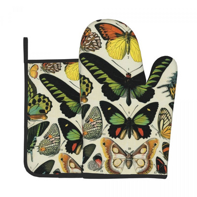 Vintage tauriņi Darkacademia dūraiņi Hot Pad butterfly Hot Oven Bowl Virtuves cimdi Grils Fryer Karstumizturīgs cepeškrāsns dūraiņu komplekts