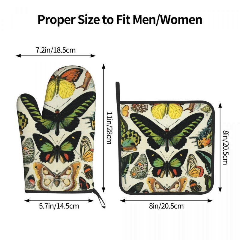 Vintage tauriņi Darkacademia dūraiņi Hot Pad butterfly Hot Oven Bowl Virtuves cimdi Grils Fryer Karstumizturīgs cepeškrāsns dūraiņu komplekts