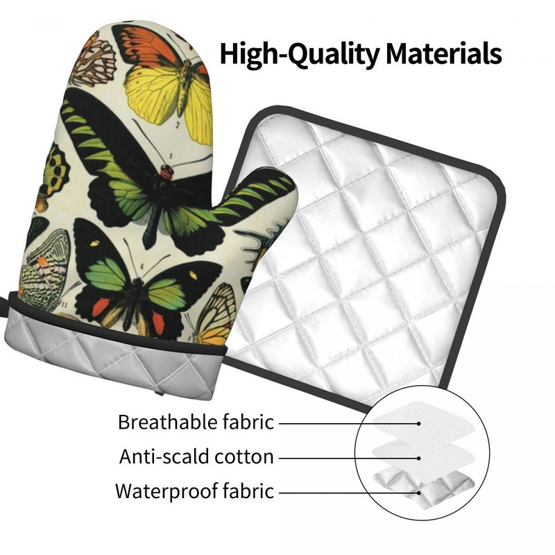 Vintage tauriņi Darkacademia dūraiņi Hot Pad butterfly Hot Oven Bowl Virtuves cimdi Grils Fryer Karstumizturīgs cepeškrāsns dūraiņu komplekts