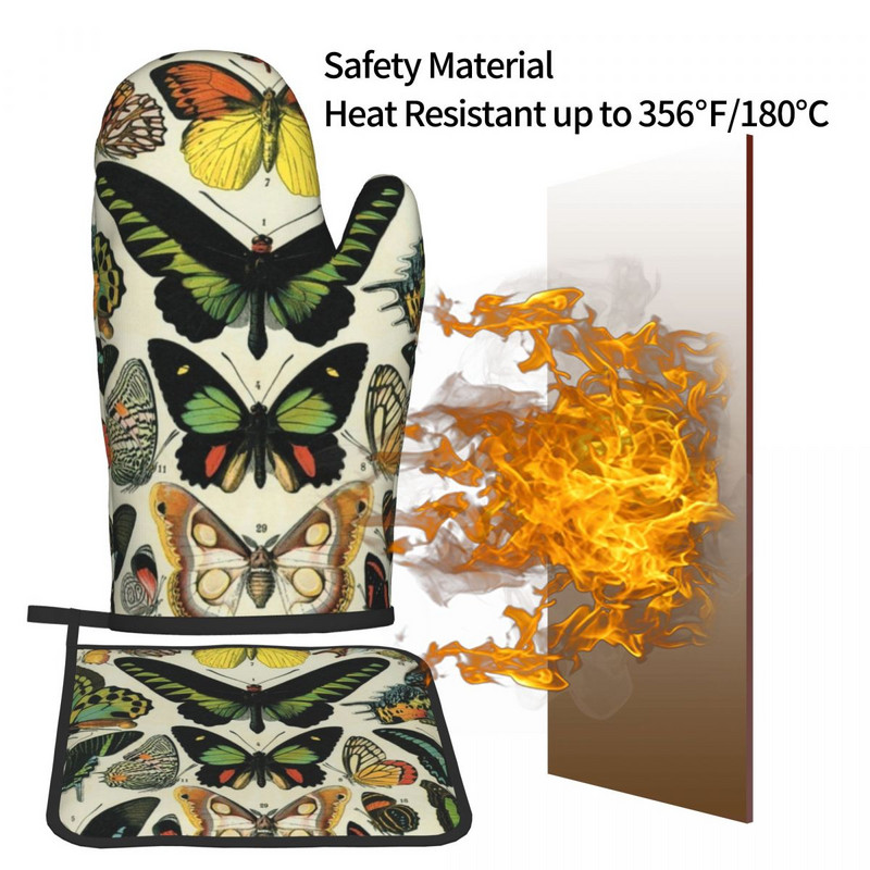 Vintage tauriņi Darkacademia dūraiņi Hot Pad butterfly Hot Oven Bowl Virtuves cimdi Grils Fryer Karstumizturīgs cepeškrāsns dūraiņu komplekts