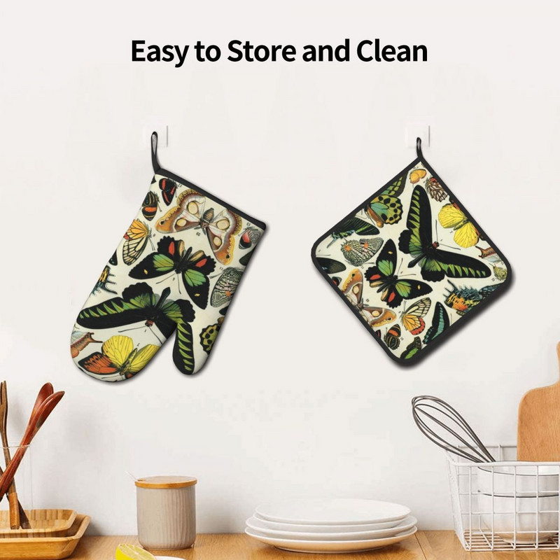 Vintage tauriņi Darkacademia dūraiņi Hot Pad butterfly Hot Oven Bowl Virtuves cimdi Grils Fryer Karstumizturīgs cepeškrāsns dūraiņu komplekts