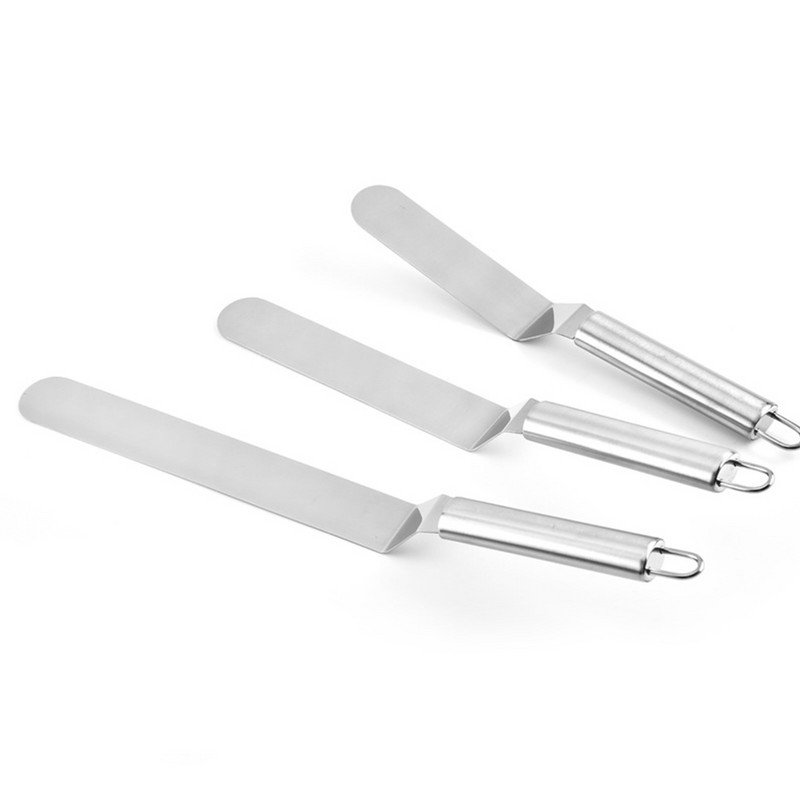 Nerūsējošā tērauda izliekta paletes nazis leņķveida glazūras lāpstiņa 3 izmēri kēksu kūku dekorēšanai, izlīdzinošai glazūrai glazūrai.