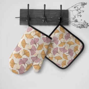 Apricot Leaves Oven Mitt και κατσαρόλα Σετ Αντιολισθητικά γάντια κουζίνας με εσωτερική βαμβακερή στρώση για μαγείρεμα ψησίματος