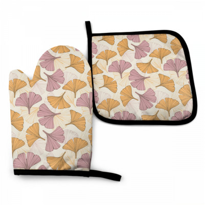 Apricot Leaves Oven Mitt και κατσαρόλα Σετ Αντιολισθητικά γάντια κουζίνας με εσωτερική βαμβακερή στρώση για μαγείρεμα ψησίματος