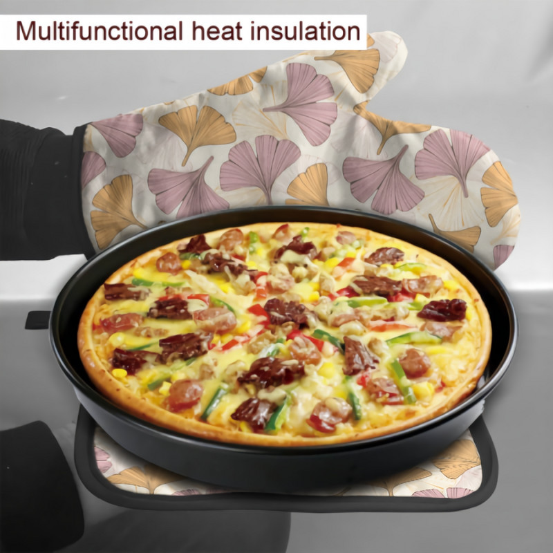 Aprikožu lapu cepeškrāsns dūraiņu un katlu turētāju komplekts karstumizturīgi, neslīdoši virtuves cimdi ar iekšējo kokvilnas slāni ēdiena gatavošanai un cepšanai