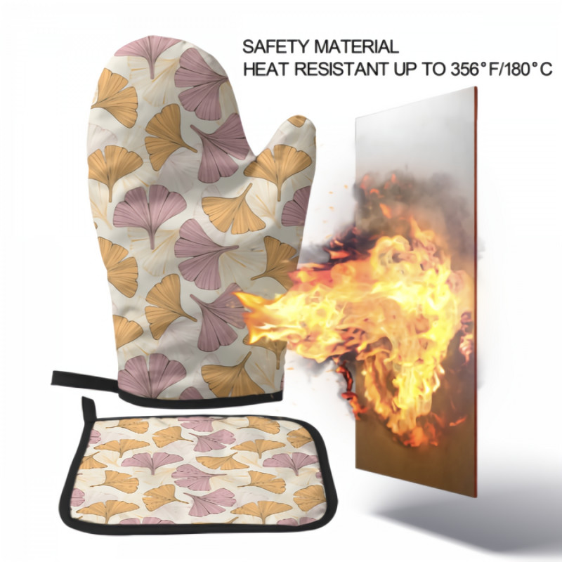 Aprikožu lapu cepeškrāsns dūraiņu un katlu turētāju komplekts karstumizturīgi, neslīdoši virtuves cimdi ar iekšējo kokvilnas slāni ēdiena gatavošanai un cepšanai