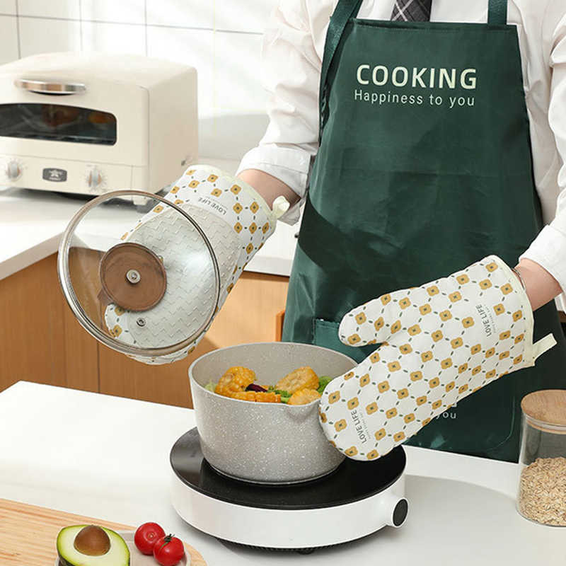 Aranyos virágmintás konyhai sütő kesztyű mikrohullámú sütő forró hőszigetelés sütőkesztyűk konyhai főzőeszközök tartozékok