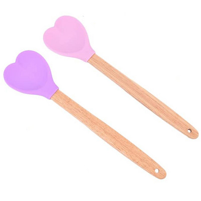 Sirds formas silikona lāpstiņa Silikona sirds formas karote ar koka rokturi Cepamā lāpstiņa Silikona lāpstiņas Valentīna dienai