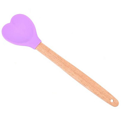 Sirds formas silikona lāpstiņa Silikona sirds formas karote ar koka rokturi Cepamā lāpstiņa Silikona lāpstiņas Valentīna dienai