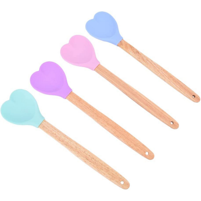 Sirds formas silikona lāpstiņa Silikona sirds formas karote ar koka rokturi Cepamā lāpstiņa Silikona lāpstiņas Valentīna dienai
