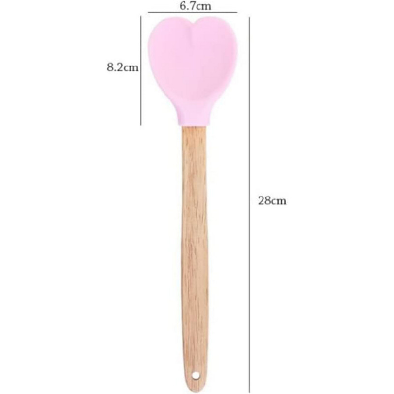 Sirds formas silikona lāpstiņa Silikona sirds formas karote ar koka rokturi Cepamā lāpstiņa Silikona lāpstiņas Valentīna dienai