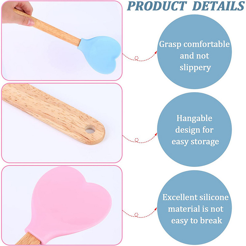 Sirds formas silikona lāpstiņa Silikona sirds formas karote ar koka rokturi Cepamā lāpstiņa Silikona lāpstiņas Valentīna dienai