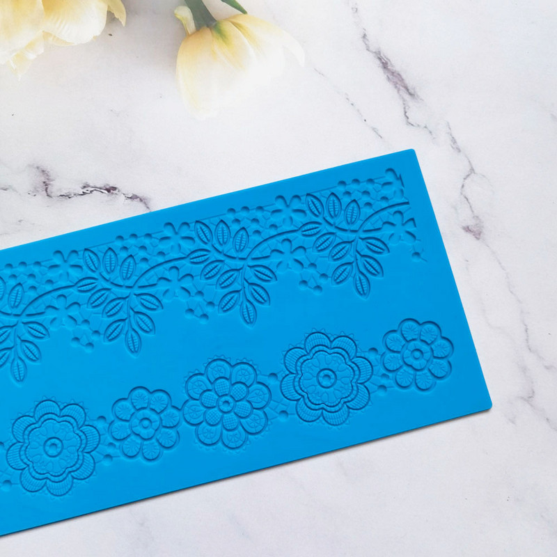 Virág csipkeforma torta szegély díszítő eszközök Fondant torta 3D forma élelmiszer minőségű szilikon szőnyeg penészsütés virágforma