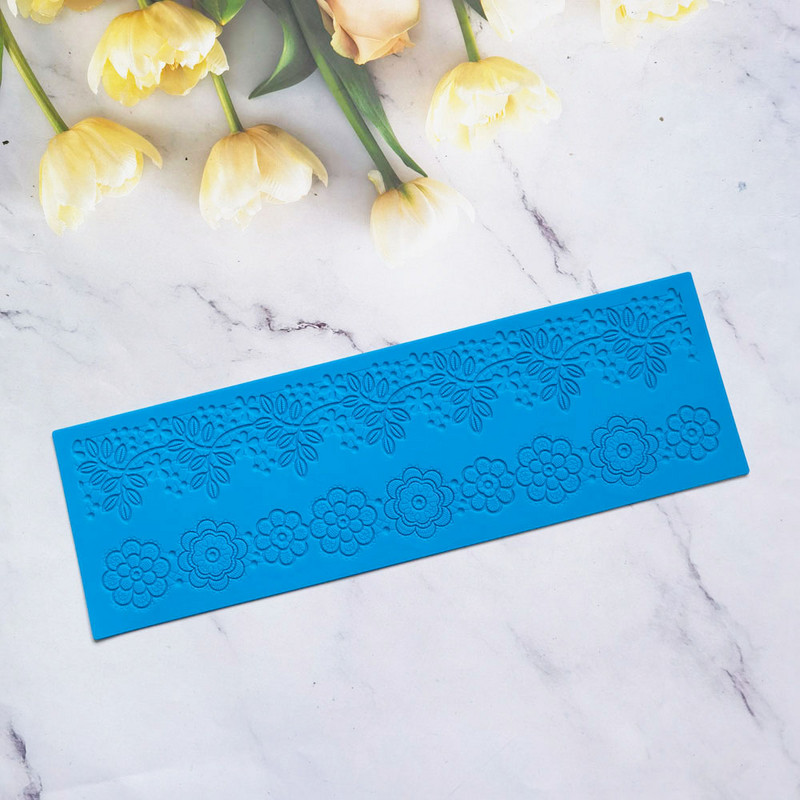 Virág csipkeforma torta szegély díszítő eszközök Fondant torta 3D forma élelmiszer minőségű szilikon szőnyeg penészsütés virágforma