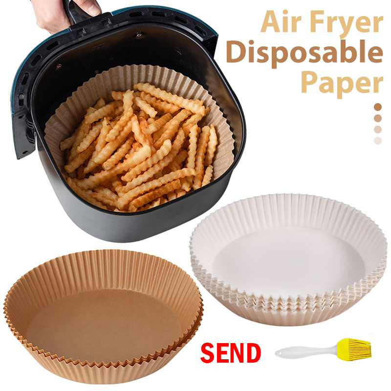 5/30/50/100 gab Air Fryer vienreizējās lietošanas papīra ieliktnis Nepiedegošs paklājs Tvaikonis apaļš papīra cepšanas paklājs Virtuves AirFryer cepšanas piederums