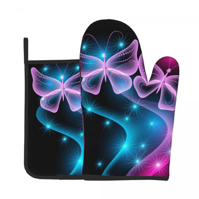 Tarka pillangós konyhai kesztyű Sunrise Gradiens hőálló grill légfrissítő kesztyű edénytartó mikrohullámú sütő kesztyű készlet