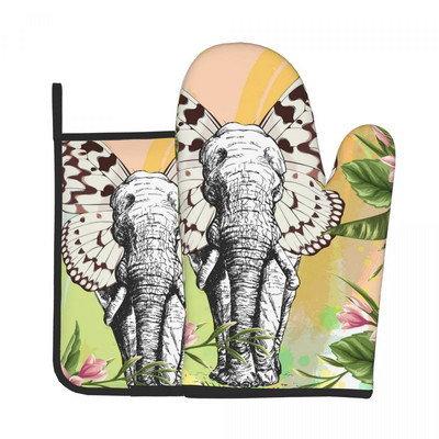 Tarka pillangós konyhai kesztyű Sunrise Gradiens hőálló grill légfrissítő kesztyű edénytartó mikrohullámú sütő kesztyű készlet