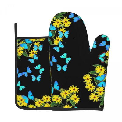 Tarka pillangós konyhai kesztyű Sunrise Gradiens hőálló grill légfrissítő kesztyű edénytartó mikrohullámú sütő kesztyű készlet