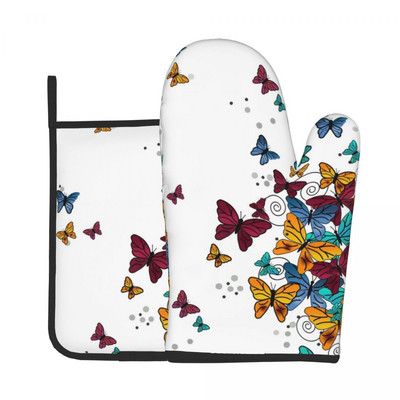 Tarka pillangós konyhai kesztyű Sunrise Gradiens hőálló grill légfrissítő kesztyű edénytartó mikrohullámú sütő kesztyű készlet