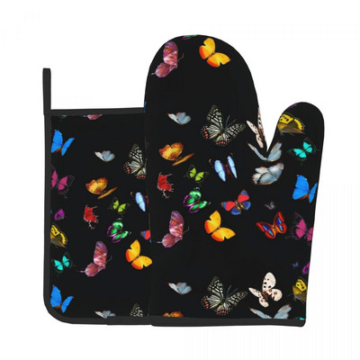 Tarka pillangós konyhai kesztyű Sunrise Gradiens hőálló grill légfrissítő kesztyű edénytartó mikrohullámú sütő kesztyű készlet