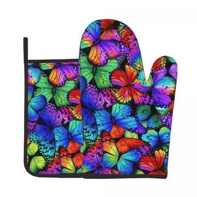 Tarka pillangós konyhai kesztyű Sunrise Gradiens hőálló grill légfrissítő kesztyű edénytartó mikrohullámú sütő kesztyű készlet