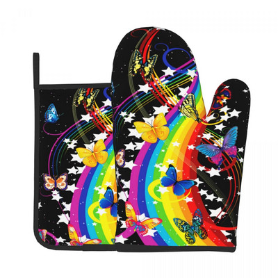Tarka pillangós konyhai kesztyű Sunrise Gradiens hőálló grill légfrissítő kesztyű edénytartó mikrohullámú sütő kesztyű készlet
