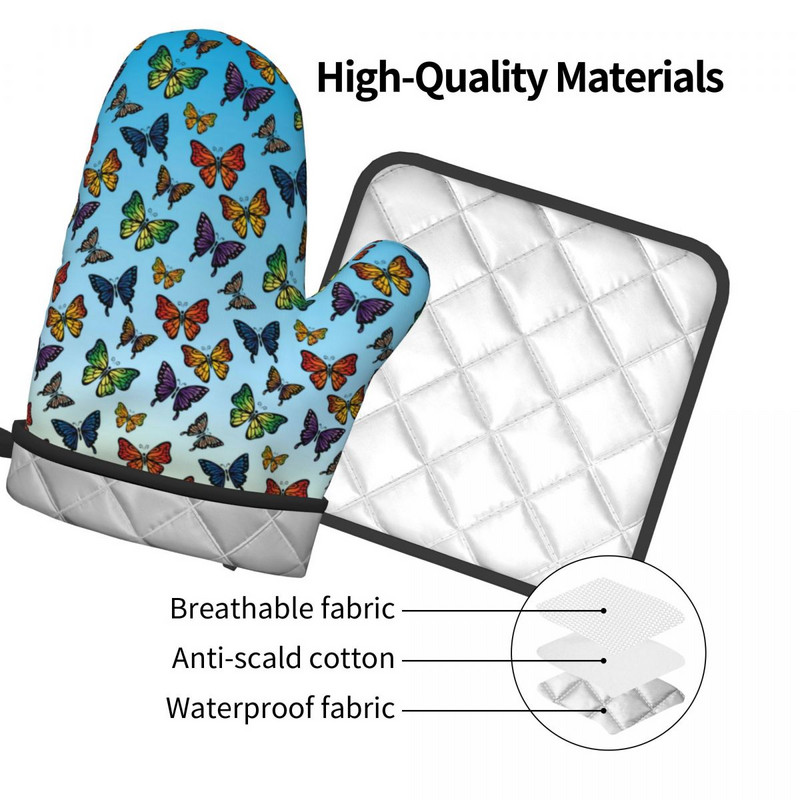 Tarka pillangós konyhai kesztyű Sunrise Gradiens hőálló grill légfrissítő kesztyű edénytartó mikrohullámú sütő kesztyű készlet