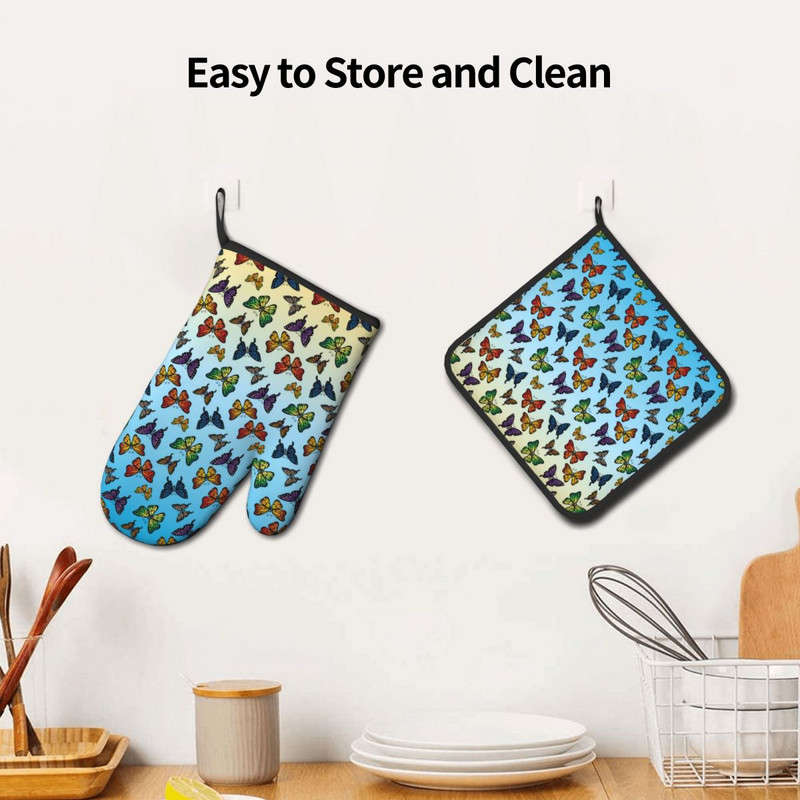 Tarka pillangós konyhai kesztyű Sunrise Gradiens hőálló grill légfrissítő kesztyű edénytartó mikrohullámú sütő kesztyű készlet