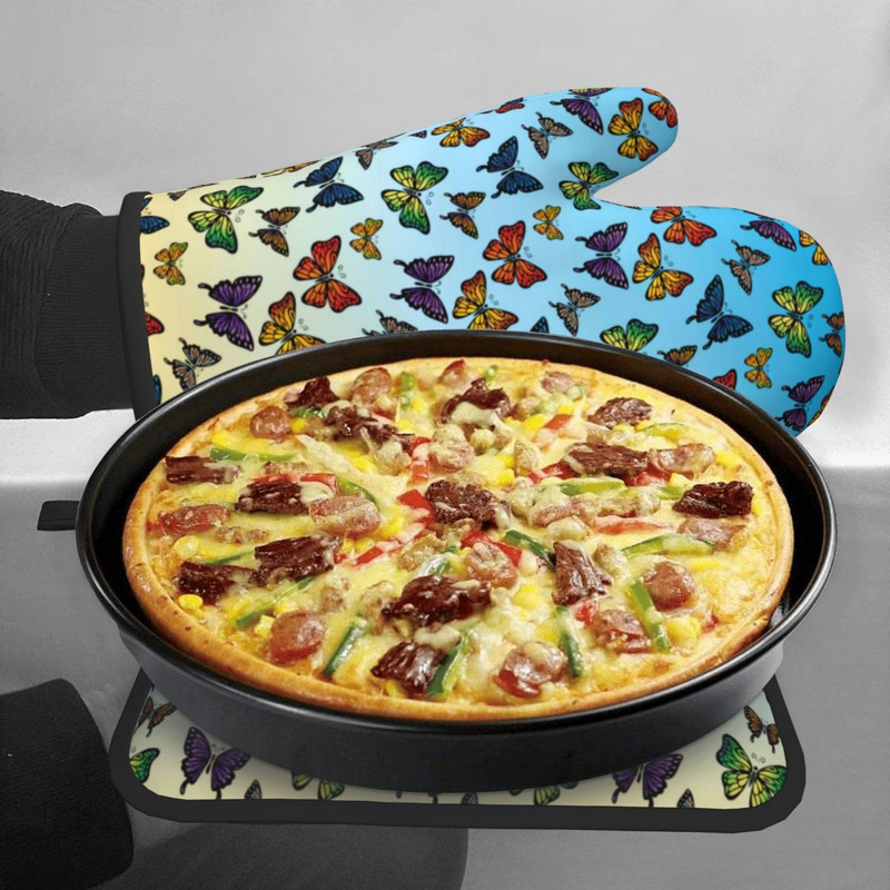 Tarka pillangós konyhai kesztyű Sunrise Gradiens hőálló grill légfrissítő kesztyű edénytartó mikrohullámú sütő kesztyű készlet