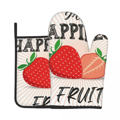 My Happiness Fruit 2gab Mitt Hot Pad Fresh Strawberry Barbecue karstumizturīgi virtuves cimdi karsti cepeškrāsns bļoda cepeškrāsns dūraiņu komplekts