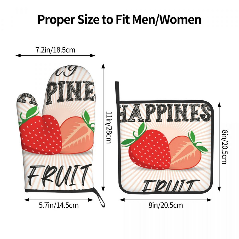 My Happiness Fruit 2gab Mitt Hot Pad Fresh Strawberry Barbecue karstumizturīgi virtuves cimdi karsti cepeškrāsns bļoda cepeškrāsns dūraiņu komplekts