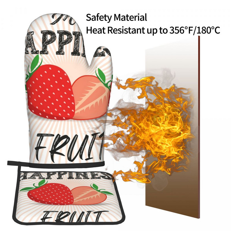 My Happiness Fruit 2gab Mitt Hot Pad Fresh Strawberry Barbecue karstumizturīgi virtuves cimdi karsti cepeškrāsns bļoda cepeškrāsns dūraiņu komplekts