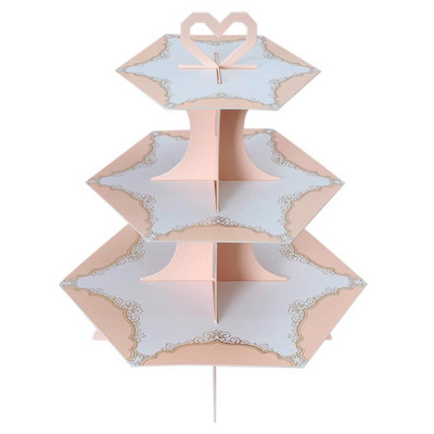 Daudzkrāsains trīsslāņu kūku statīvs augļu deserts konfekšu kūciņa pašpalīdzības displeja paplātes noformējums kāzu dzimšanas dienas svinībām