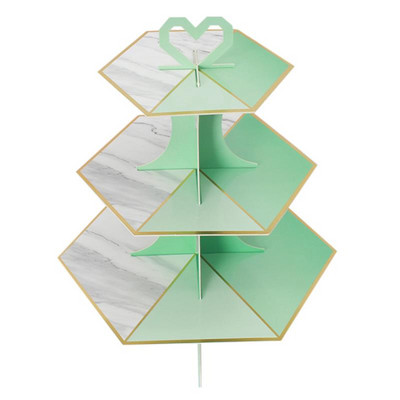 Daudzkrāsains trīsslāņu kūku statīvs augļu deserts konfekšu kūciņa pašpalīdzības displeja paplātes noformējums kāzu dzimšanas dienas svinībām