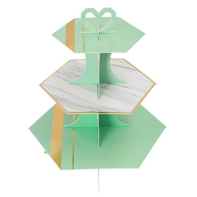 Daudzkrāsains trīsslāņu kūku statīvs augļu deserts konfekšu kūciņa pašpalīdzības displeja paplātes noformējums kāzu dzimšanas dienas svinībām